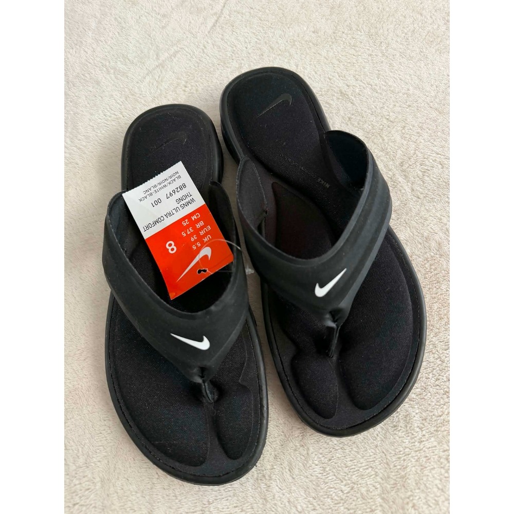 New Nike Womens 8 Black Sandals Ultra Comfort Thong Flip Flops 882697-001